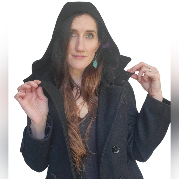 Calvin Klein Double Breasted Hooded Woolblend Peacoat With Purple Lining size 6 - Picture 7 of 16